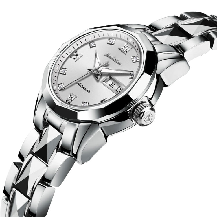 JIN SHI DUN 8813 Fashion Waterproof Luminous Automatic Mechanical Watch, Style:Women(Silver White) Eurekaonline