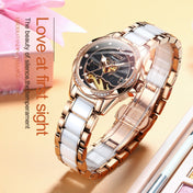 JIN SHI DUN 8831 Women Fashion Diamond Hollowed Waterproof Ceramic Mechanical Watch(Black) Eurekaonline