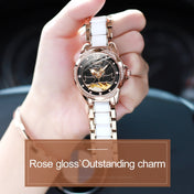 JIN SHI DUN 8831 Women Fashion Diamond Hollowed Waterproof Ceramic Mechanical Watch(Black) Eurekaonline