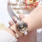 JIN SHI DUN 8831 Women Fashion Diamond Hollowed Waterproof Ceramic Mechanical Watch(Black) Eurekaonline