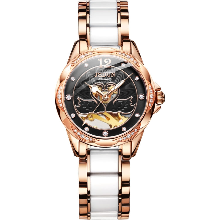 JIN SHI DUN 8831 Women Fashion Diamond Hollowed Waterproof Ceramic Mechanical Watch(Black) Eurekaonline