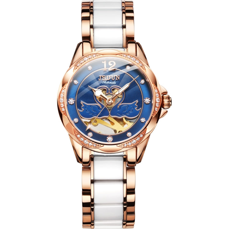 JIN SHI DUN 8831 Women Fashion Diamond Hollowed Waterproof Ceramic Mechanical Watch(Blue) Eurekaonline