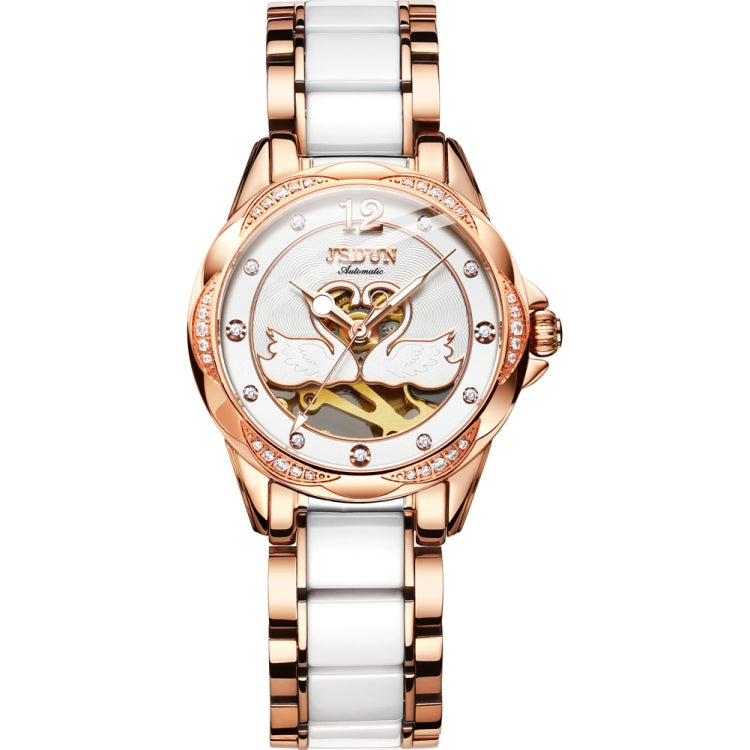 JIN SHI DUN 8831 Women Fashion Diamond Hollowed Waterproof Ceramic Mechanical Watch(White) Eurekaonline