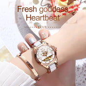 JIN SHI DUN 8831 Women Fashion Diamond Hollowed Waterproof Ceramic Mechanical Watch(White) Eurekaonline