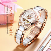 JIN SHI DUN 8831 Women Fashion Diamond Hollowed Waterproof Ceramic Mechanical Watch(White) Eurekaonline