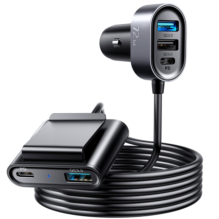  Type-C + 3 QC 3.0 USB Fast Car Charger(Black) Eurekaonline