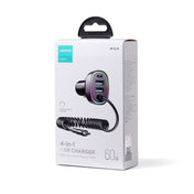 JOYROOM JR-CL19 60W 4 in 1 Car Charger with Type-C Coiled Data Cable(Black) Eurekaonline