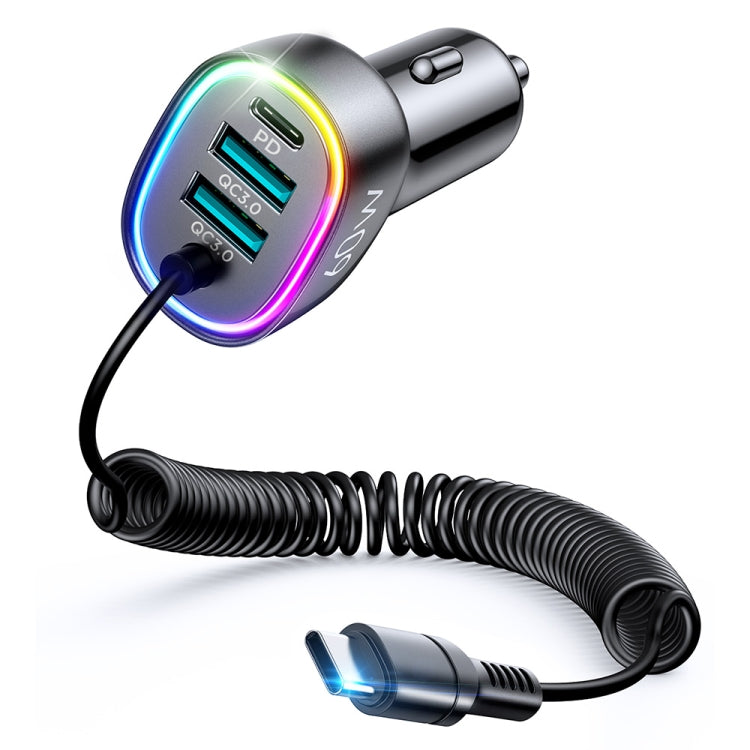 JOYROOM JR-CL19 60W 4 in 1 Car Charger with Type-C Coiled Data Cable(Black) Eurekaonline