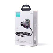 JOYROOM JR-CL20 57W 4 in 1 Car Charger with 8 Pin Coiled Data Cable(Black) Eurekaonline