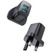 JOYROOM L-2A123 2.4A 12W Dual Ports Mini Fast Charger, Plug Type:UK Plug(Black) Eurekaonline