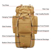 JUNSUNMAY J006 65L Large Capacity Waterproof Outdoor Travel Camping Hiking Backpack(Khaki) Eurekaonline