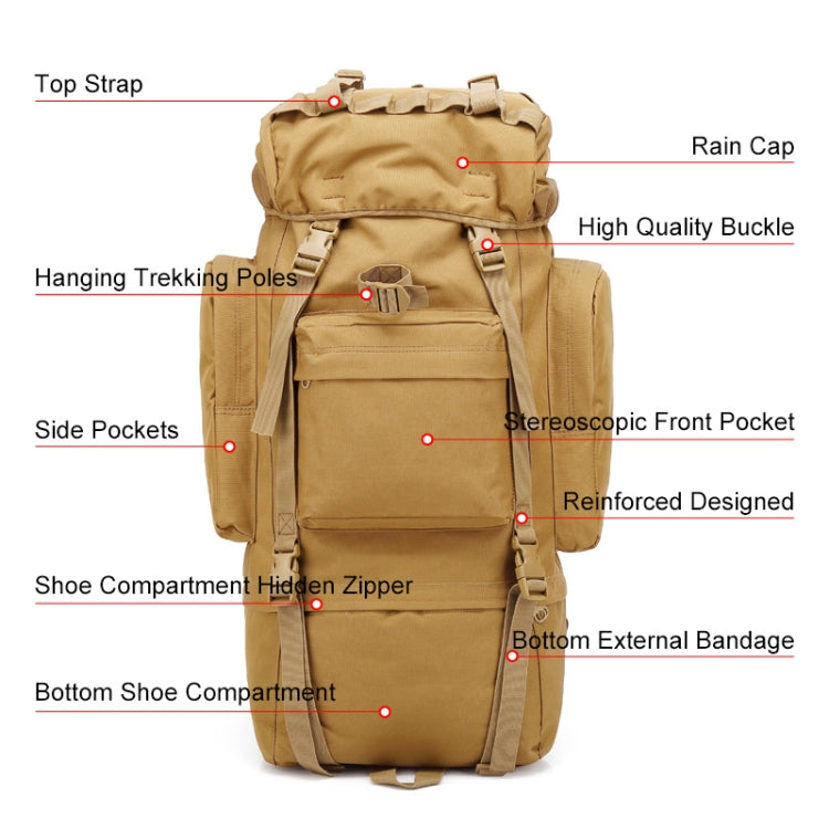 JUNSUNMAY J006 65L Large Capacity Waterproof Outdoor Travel Camping Hiking Backpack(Khaki) Eurekaonline