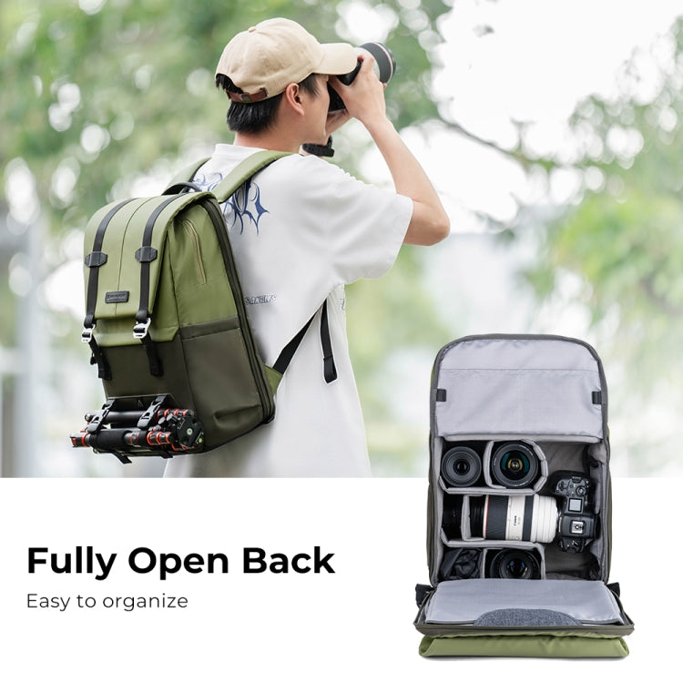 K&F CONCEPT KF13.087AV1 Photography Backpack Light Large Capacity Camera Case Bag with Rain Cover(Army Green) Eurekaonline