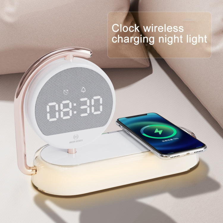 3-in-1 Portable LED Lamp with Bluetooth Speaker & Wireless Charger - White