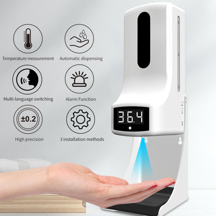 K9 Pro Handsfree Non-contact Body Light-sensitive Distance Sensor Thermometer + 1000ml Automatic Non-contact Liquid Soap Dispenser with Base Mount Eurekaonline