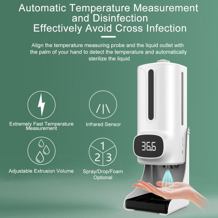K9 Pro Plus Handsfree Non-contact Body Thermometer + 1000ml Automatic Non-contact Liquid Soap Dispenser with Base Mount, 15 Languages Voice Broadcast Eurekaonline