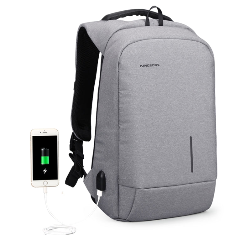 KINGSONS KS-3149 Laptop Backpack College Student Anti-Theft USB Shoulders Bag 13-inch (Light Gray) Eurekaonline