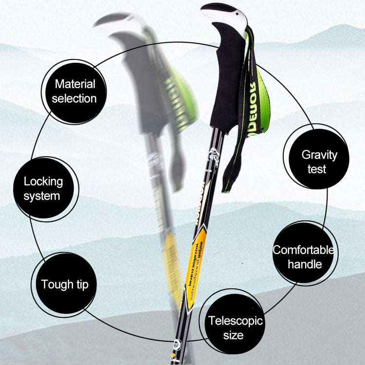 KODENOR Outdoor Mountaineering Portable Foldable Carbon Fibre Straight Handle Alpenstocks Trekking Poles, Length : 63-135CM (Black Yellow) Eurekaonline