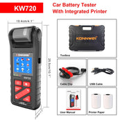 KONNWEI KW720 Car 3.2 inch 6V-24V Lead-acid Battery Tester with Printer Eurekaonline