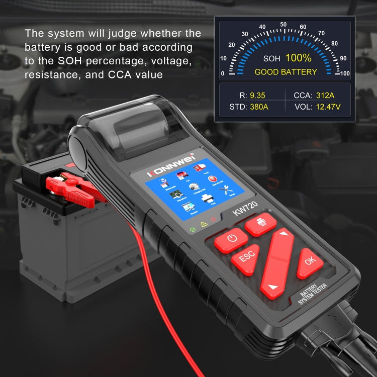 KONNWEI KW720 Car 3.2 inch 6V-24V Lead-acid Battery Tester with Printer Eurekaonline