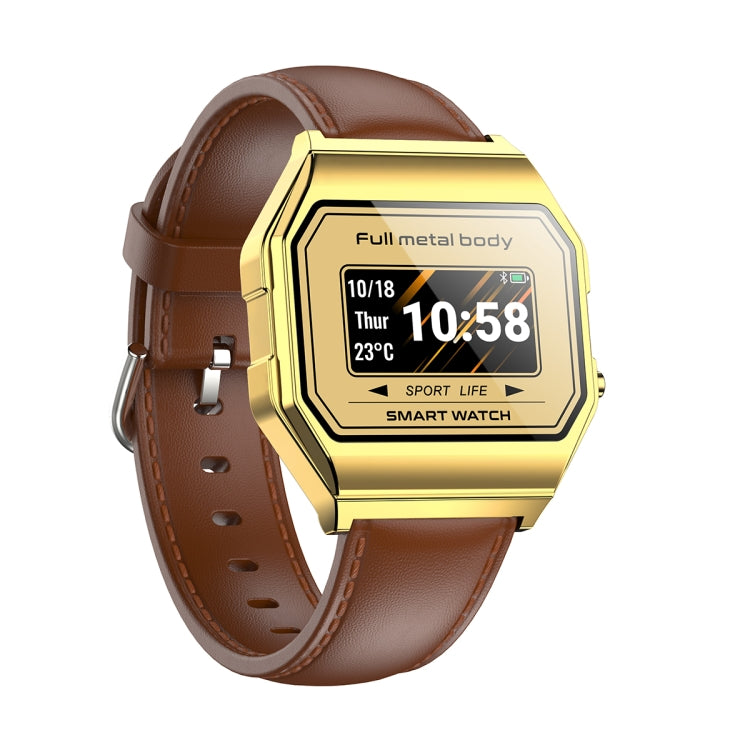 KW18 IP67 0.96 inch Leather Watchband Color Screen Smart Watch(Gold) Eurekaonline