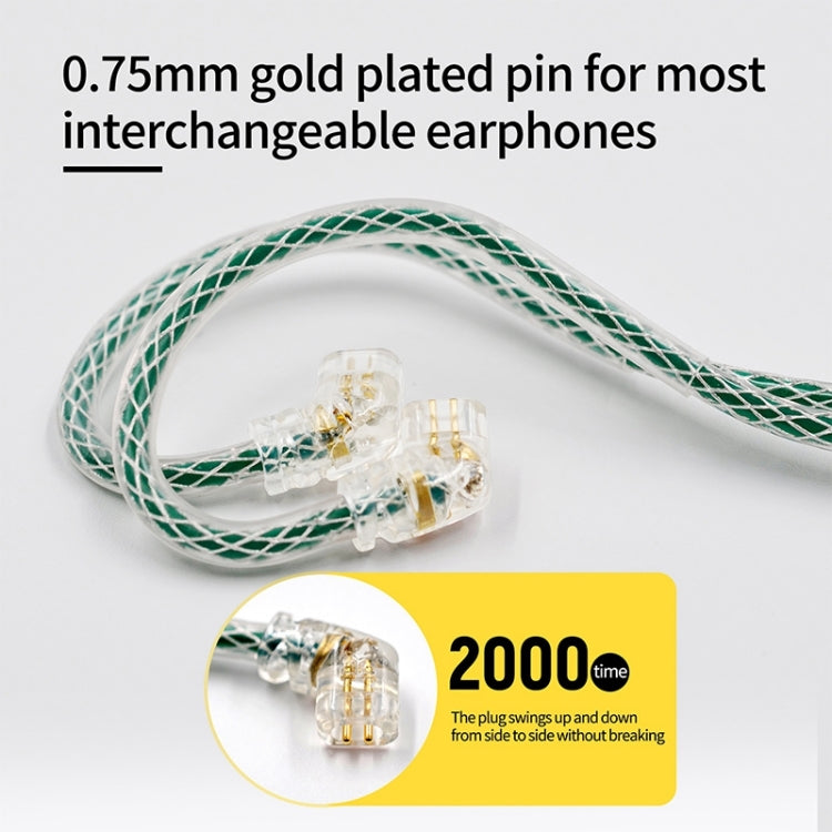 KZ 90-11 2pin 0.75mm Gold Plated Pin 8 Strand Braided Mesh Headphone Upgrade Cable(Transparent Green) Eurekaonline