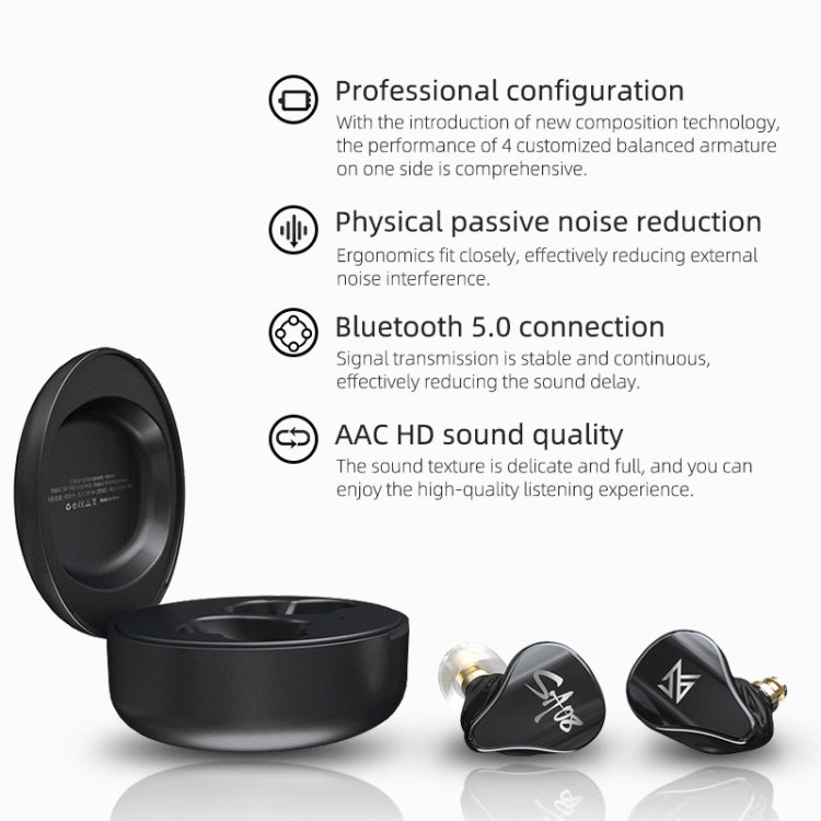 KZ SA08 Wireless Four-unit 5BA Balance Armature Bluetooth In-ear TWS Earphone(Black) Eurekaonline