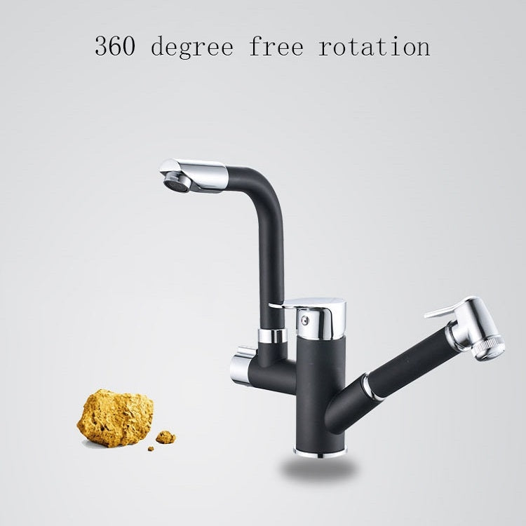 Kitchen Pull-Out Double Faucet Water Table Hot And Cold Water Faucet, Specification: Cube Universal Distortion Eurekaonline