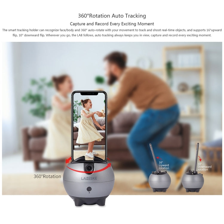 LAIZESKE LA8 Smart Robot Cameraman 360 Degree Auto Tracking Phone Holder (Grey) Eurekaonline