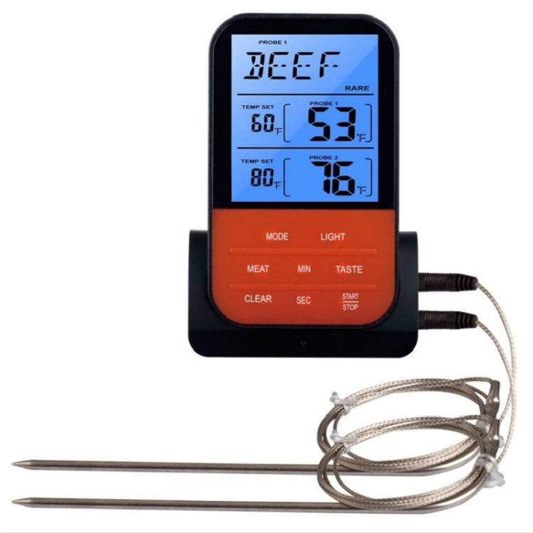 LCD Digital Food Thermometer with Dual Probe Sensors Timer(Black) Eurekaonline