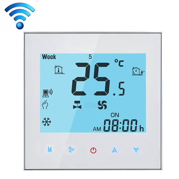 LCD Display Air Conditioning 4-Pipe Programmable Room Thermostat for Fan Coil Unit, Supports Wifi (White) Eurekaonline