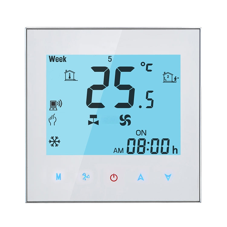 LCD Display Air Conditioning 4-Pipe Programmable Room Thermostat for Fan Coil Unit, Supports Wifi (White) Eurekaonline