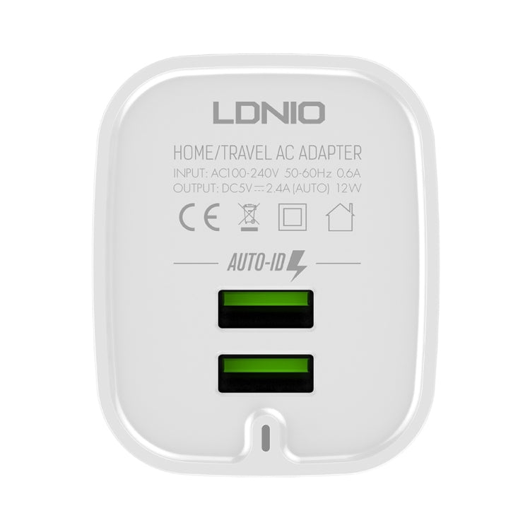 LDNIO A201 2.4A Dual USB Charging Head Travel Direct Charge Mobile Phone Adapter Charger With 8 Pin Data Cable (US Plug) Eurekaonline