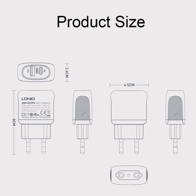 LDNIO A2316C 20W PD+QC 3.0 Phone USB Multi-hole Fast Charger UK Plug with 8 Pin Cable Eurekaonline