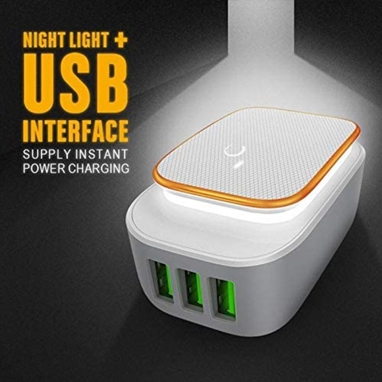 LDNIO A3305 3.4A 3 USB Interfaces Travel Charger Mobile Phone Charger, Support Touch LED Night Light, with 8 Pin Data  Cable, EU Plug Eurekaonline