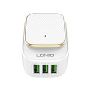 LDNIO A3305 3.4A 3 USB Interfaces Travel Charger Mobile Phone Charger, Support Touch LED Night Light, with 8 Pin Data  Cable, EU Plug Eurekaonline