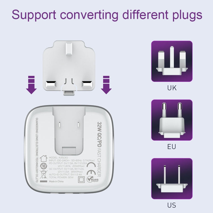 LDNIO A3513Q 32W QC3.0 3 USB Ports Phone Adapter UK Plug with 8 Pin Cable Eurekaonline