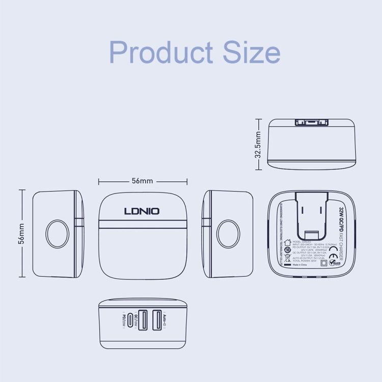 LDNIO A3513Q 32W QC3.0 3 USB Ports Phone Adapter US Plug with Type-C to 8 Pin Cable Eurekaonline