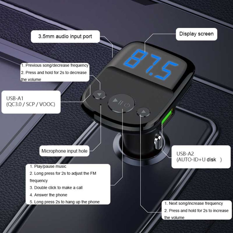 LDNIO C706Q QC3.0+AUTO-ID Car Bluetooth FM Music Digital Display Car Charger with 8 Pin Cable Eurekaonline