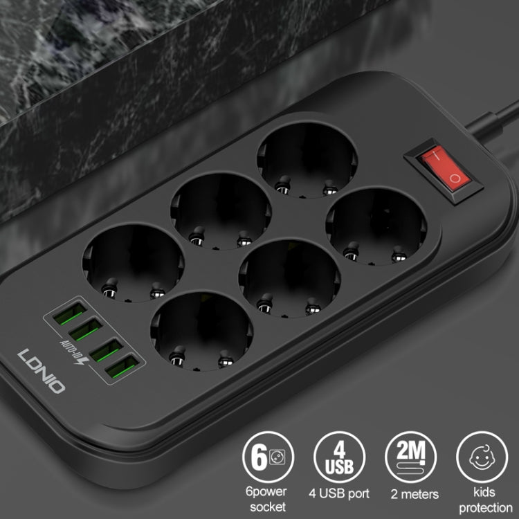 LDNIO SE6403 4 x USB Ports Multi-function Travel Home Office Non-slip Socket, Cable Length: 2m, EU Plug Eurekaonline