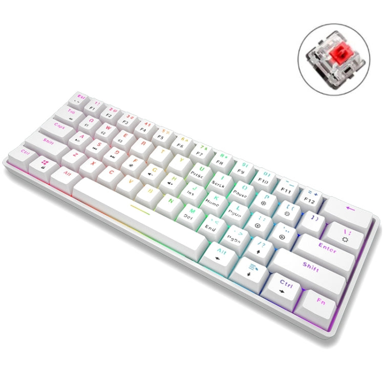 LEAVEN K28 61 Keys Gaming Office Computer RGB Wireless Bluetooth + Wired Dual Mode Mechanical Keyboard, Cabel Length:1.5m, Colour: Red Axis (White) Eurekaonline