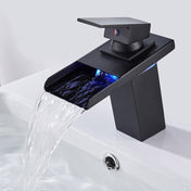 LED Three Lights Hot Cold Water Faucet Bathroom Waterfall Faucet CN Plug(Black) Eurekaonline