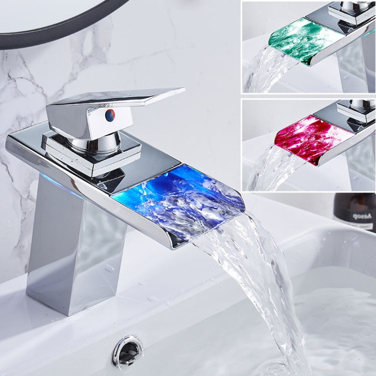 LED Three Lights Hot Cold Water Faucet Bathroom Waterfall Faucet CN Plug(Electroplating Silver) Eurekaonline
