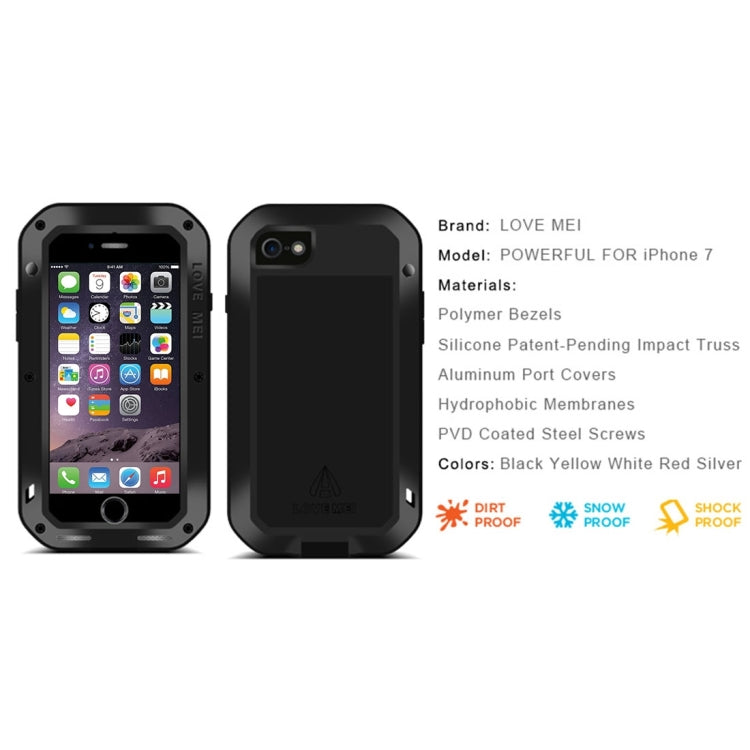 LOVE MEI for  iPhone 7 Professional and Powerful Dustproof Shockproof Anti-slip Metal Protective Case(Black) Eurekaonline