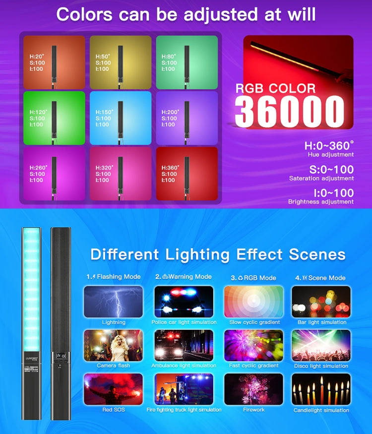 LUXCeO P6 RGB Colorful Photo LED Stick Video Light Handheld APP Control Full Color LED Fill Light (Black) Eurekaonline