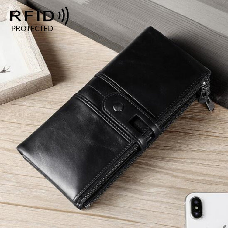 Ladies Genuine Leather Long Wallet Anti-theft Card Bag Multifunctional Clutch Bag(Black) Eurekaonline