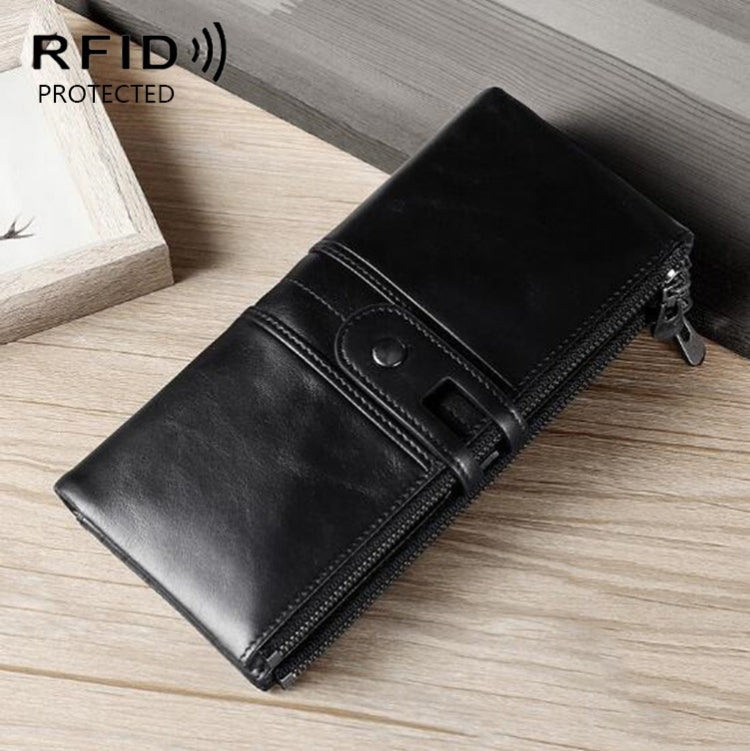 Ladies Genuine Leather Long Wallet Anti-theft Card Bag Multifunctional Clutch Bag(Black) Eurekaonline