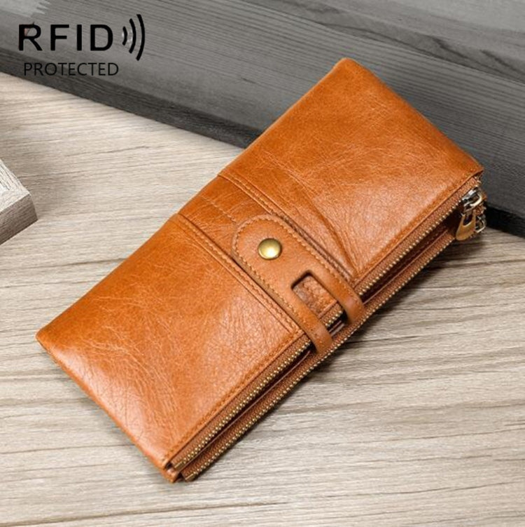 Ladies Genuine Leather Long Wallet Anti-theft Card Bag Multifunctional Clutch Bag(Brown) Eurekaonline