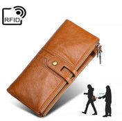 Ladies Genuine Leather Long Wallet Anti-theft Card Bag Multifunctional Clutch Bag(Coffee) Eurekaonline