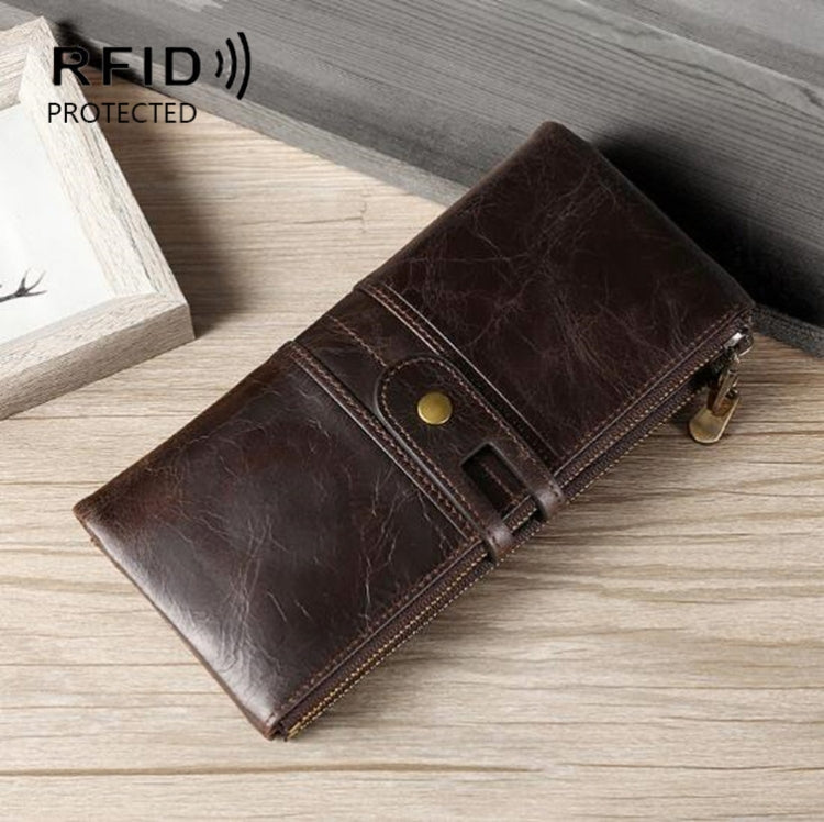 Ladies Genuine Leather Long Wallet Anti-theft Card Bag Multifunctional Clutch Bag(Coffee) Eurekaonline